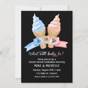 Ice Cream, Gender Reveal, He or She Invitation