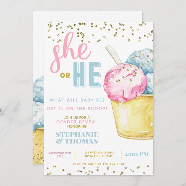 Ice Cream Gender Reveal Invitation (Front/Back)