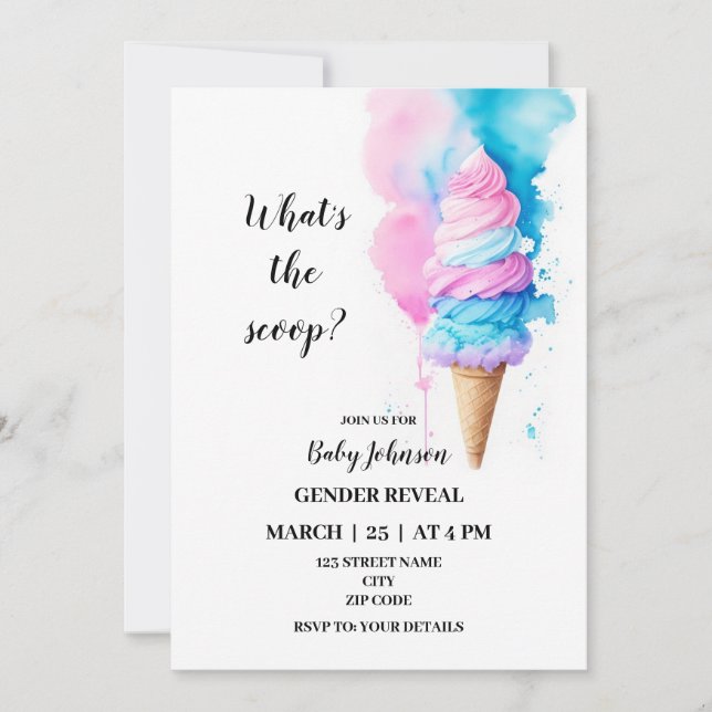 Ice cream gender reveal invitation (Front)