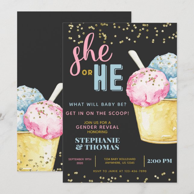 Ice Cream Gender Reveal Invitation (Front/Back)