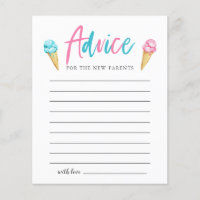 Ice Cream Gender Reveal Party Advice Card