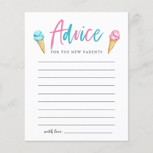 Ice Cream Gender Reveal Party Advice Card