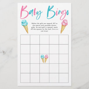Ice Cream Gender Reveal Party Baby Bingo Game