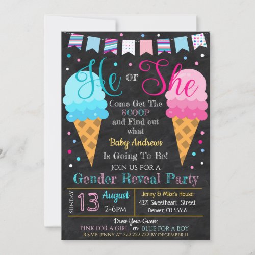 Ice Cream Gender Reveal Party Invitation