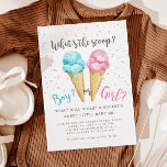 Ice Cream Gender Reveal Party Invitation<br><div class="desc">Cute and modern gender reveal party invitation card featuring watercolor illustration of ice cream in waffle cones in pink and blue. The text says "What's the scoop? Boy or Girl?" Perfect for a gender reveal party in the summer.</div>