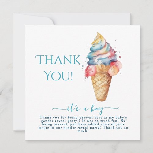Ice Cream Gender Reveal Party Its a Boy Thank You Card