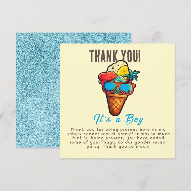 Ice Cream Gender Reveal Party Its a Boy Thank You Card (Front/Back)