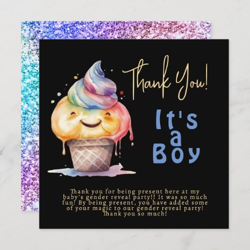 Ice Cream Gender Reveal Party Its a Boy Thank You Card