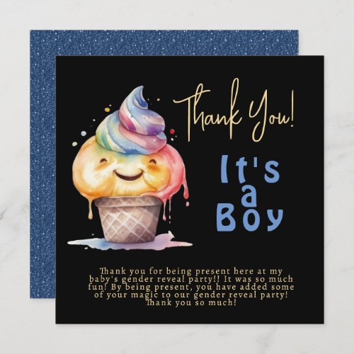 Ice Cream Gender Reveal Party Its a Boy Thank You Card