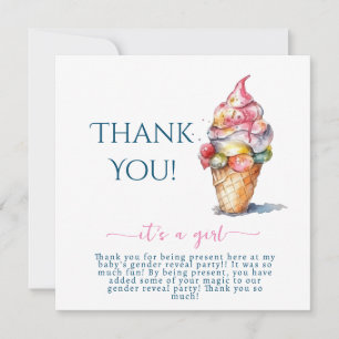 Ice Cream Gender Reveal Party Its a Girl Thank You Card