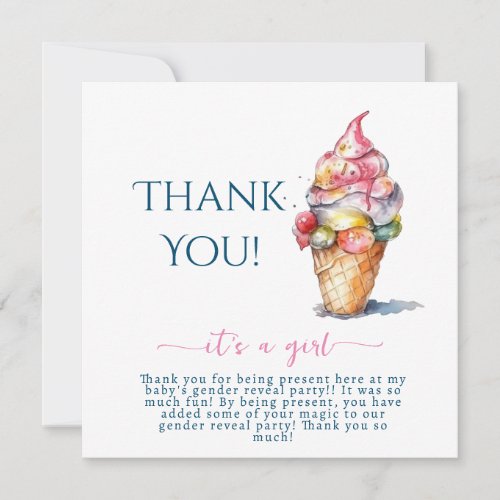 Ice Cream Gender Reveal Party Its a Girl Thank You Card