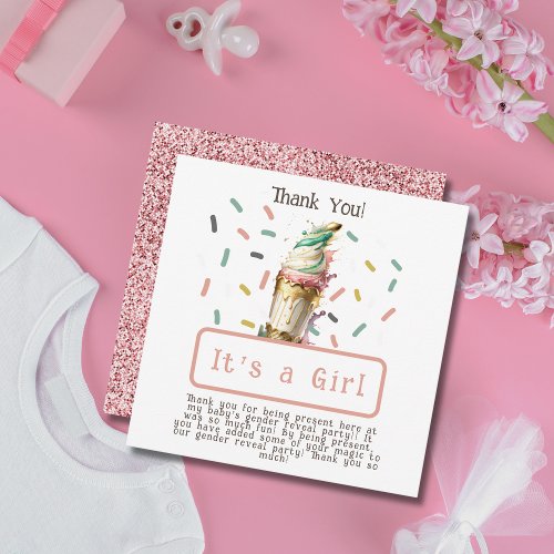 Ice Cream Gender Reveal Party Its a Girl Thank You Card
