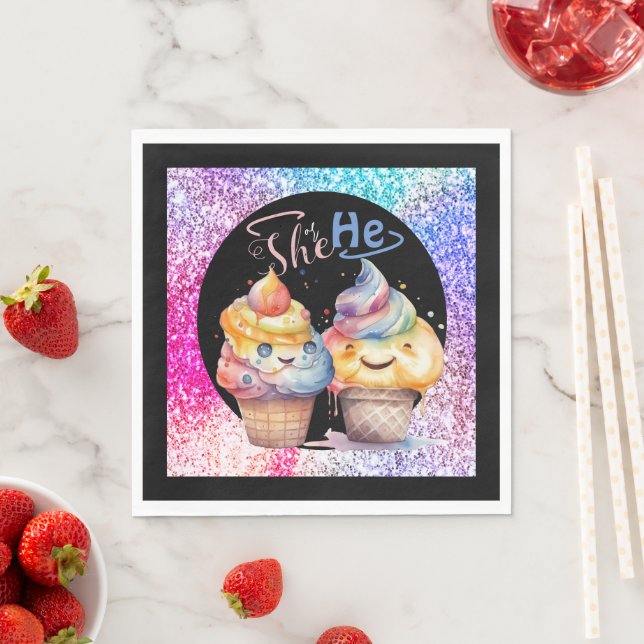 Ice Cream Gender Reveal Party Napkins (Insitu)