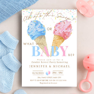 Ice Cream Gender Reveal Party What's the Scoop Invitation
