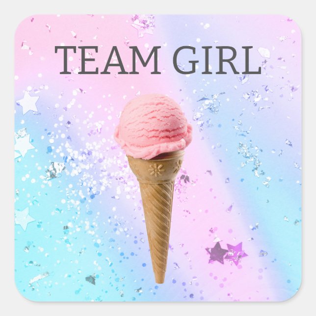 Ice Cream Gender Reveal TEAM GIRL Square Sticker (Front)