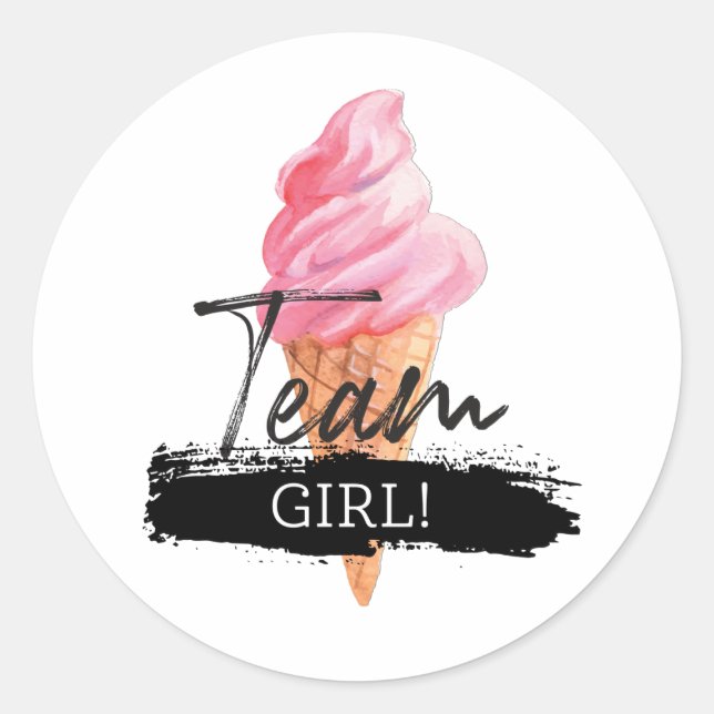 Ice Cream Gender Reveal - Team Girl Stickers (Front)