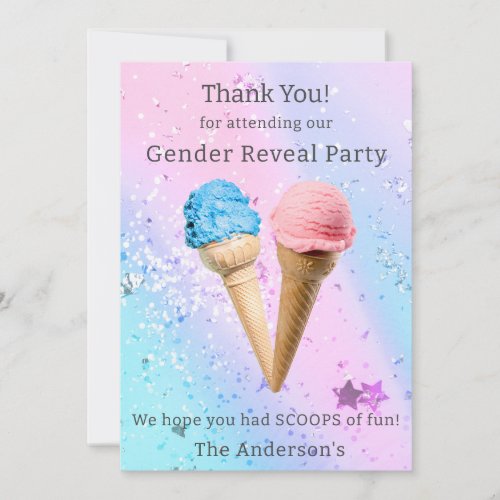 Ice Cream Gender Reveal Thank You Card