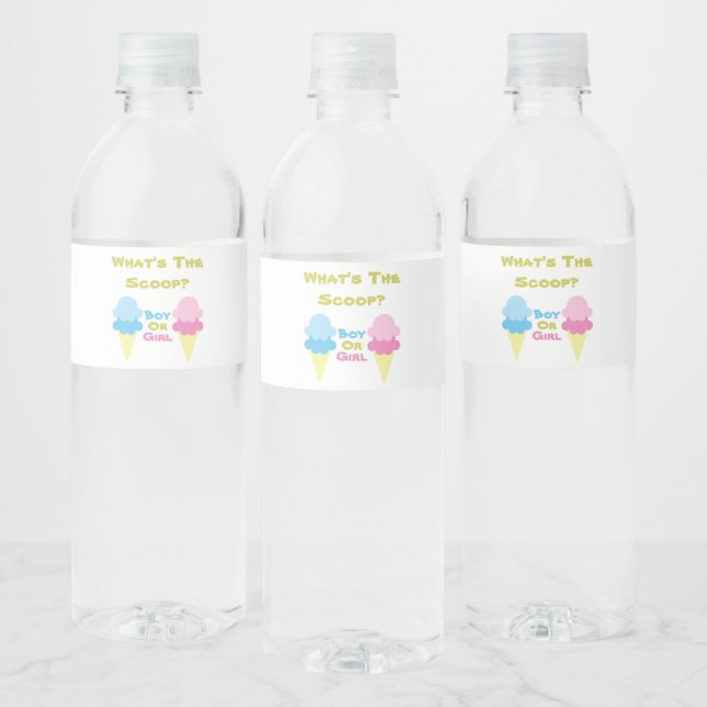 Ice Cream Gender Reveal Water Bottle Label (Bottles)