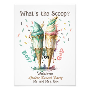 Ice cream Gender Reveal What' the scoop Welcome Photo Print