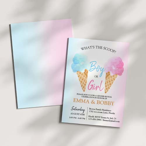 Ice Cream Gender Reveal Whats the Scoop Party  Invitation