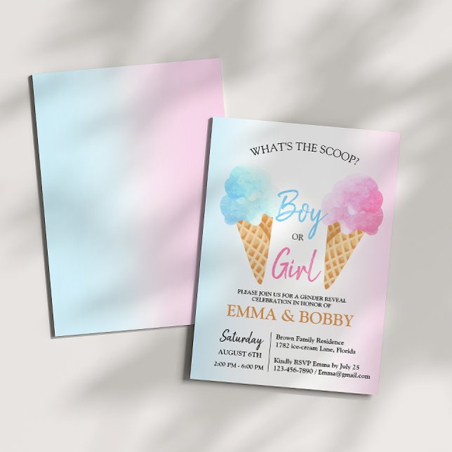 Ice Cream Gender Reveal What's the Scoop Party  Invitation (Creator Uploaded)