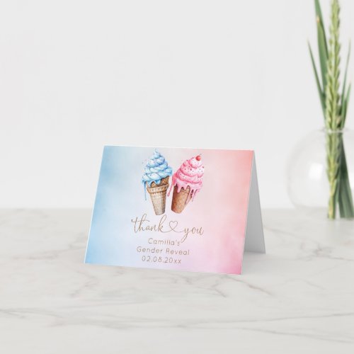 Ice cream Gender Reveal Whats The Scoop  Thank You Card