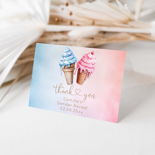 Ice cream Gender Reveal What's The Scoop  Thank You Card (Creator Uploaded)