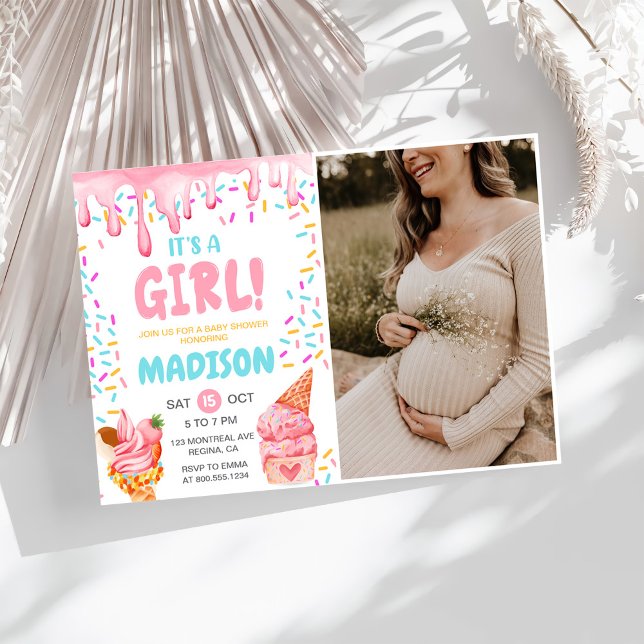 Ice Cream Girl Baby Shower Party Photo Invitation (Creator Uploaded)