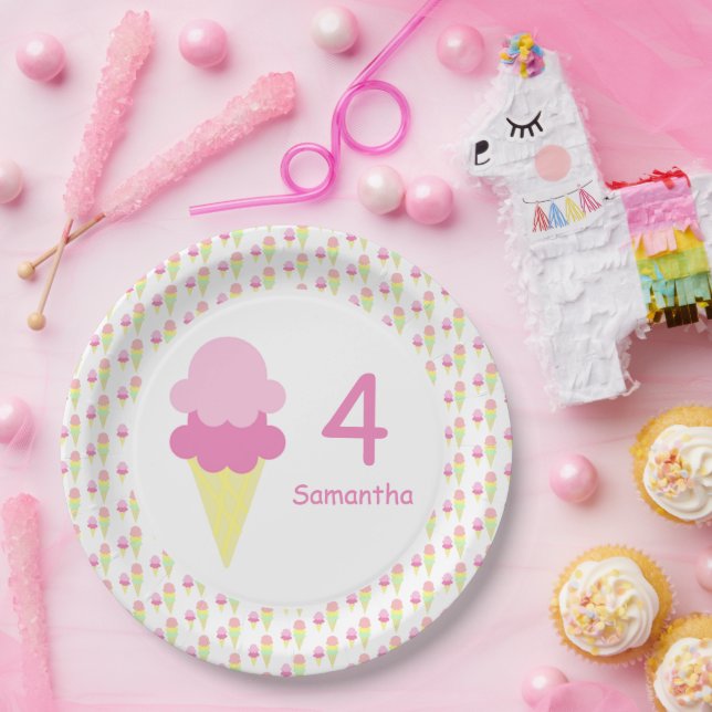 Ice Cream Girl Birthday Paper Plates (Party)