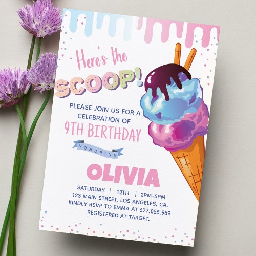 Ice Cream Girl Birthday Party Invitation