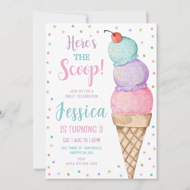 Ice Cream Girls Birthday Party Invitation (Front)