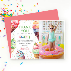 Ice Cream Girls Birthday Party Photo Thank You Card