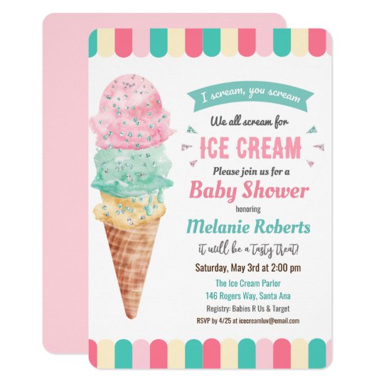 Ice Cream Glitter Baby Shower Invitation | Zazzle.com