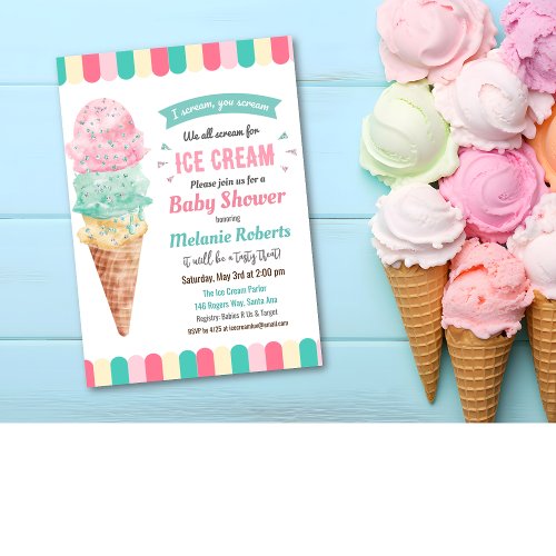 Ice Cream Glitter Baby Shower Invitation