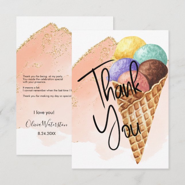 Ice Cream | Glitter Thank You Cards (Front/Back)