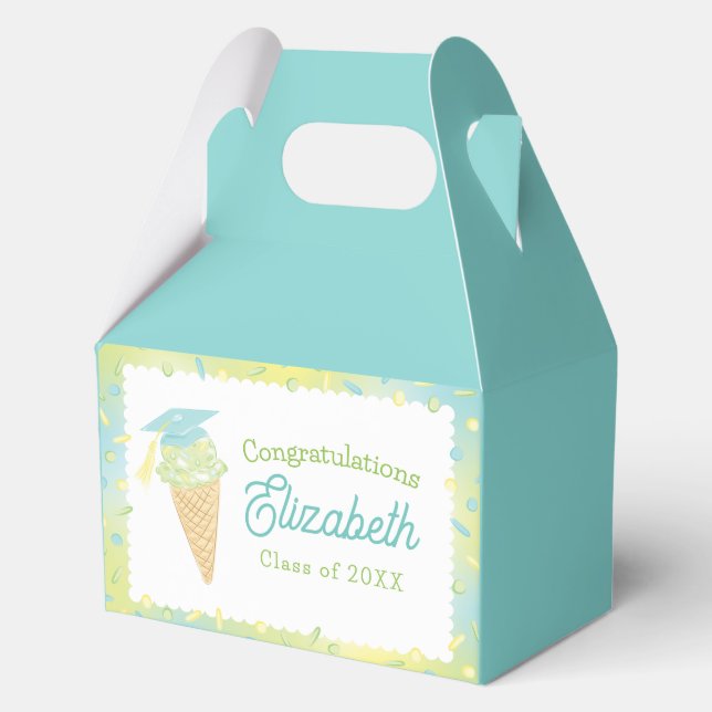 Ice Cream Graduation Party Blue Green Favor Boxes (Front)