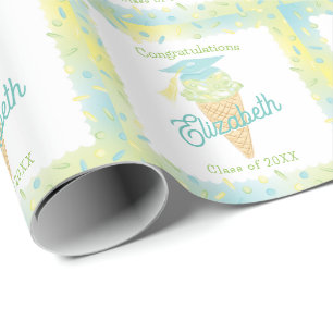 Ice Cream Graduation Party Blue Green Wrapping Paper