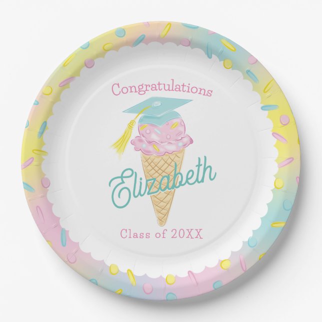 Ice Cream Graduation Party Paper Plates (Front)