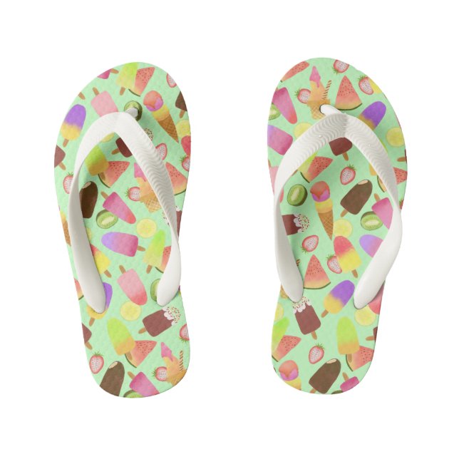 Ice Cream Green. Kid's Flip Flops (Footbed)