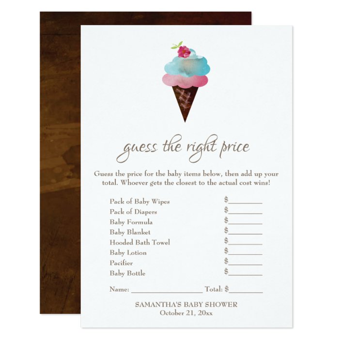 Ice Cream Guess The Right Price Game Invitation Zazzle Com