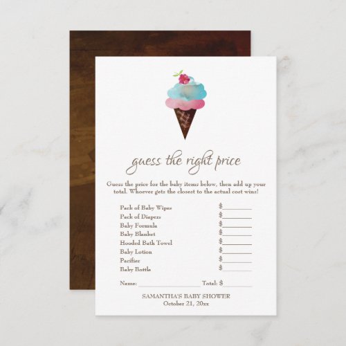 Ice Cream Guess the Right Price Game Invitation