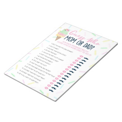 Ice Cream Guess Who Baby Shower Game Pack Notepad