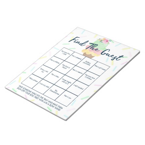 Ice Cream Guest Bingo Shower Game Pack Notepad