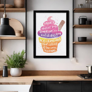 Ice Cream Happiness Watercolour Typography Poster
