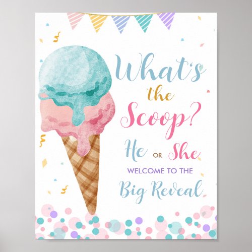 Ice Cream He or She Colorful Gender Reveal Welcome Poster