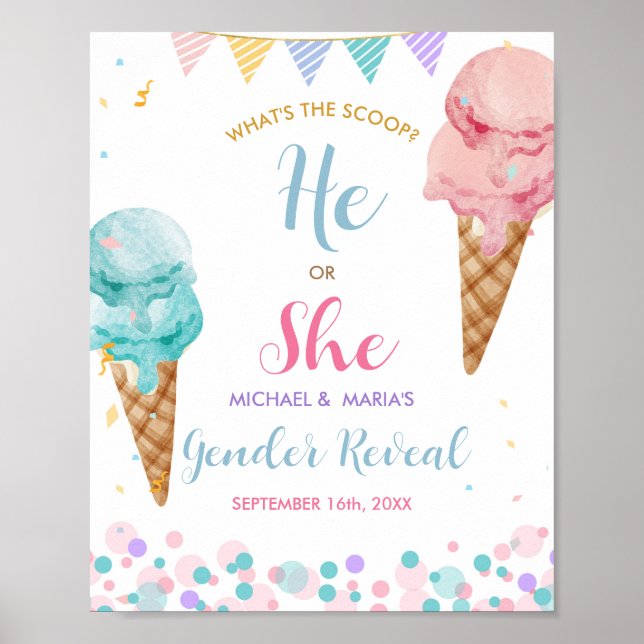 Ice Cream He or She Gender Reveal Welcome Sign (Front)