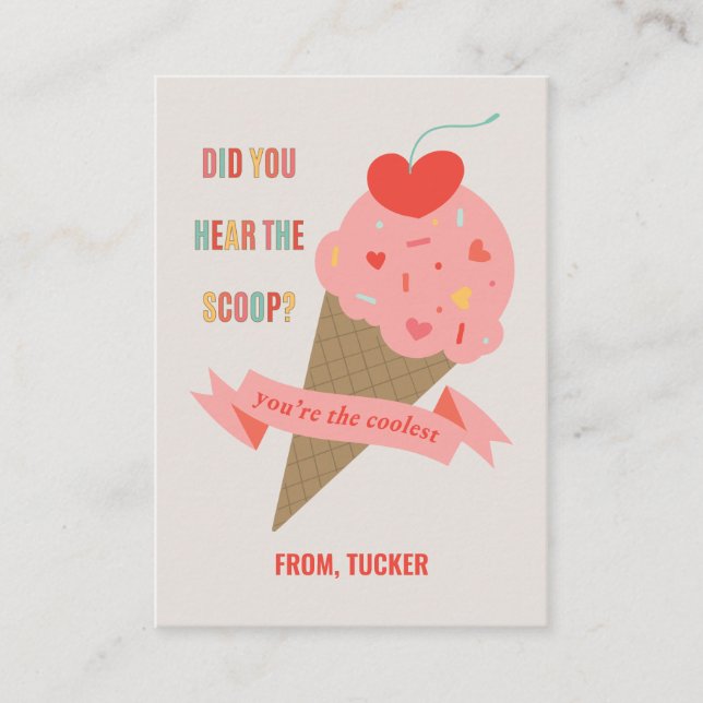Ice Cream Hear the Scoop Classroom Valentine Card (Front)