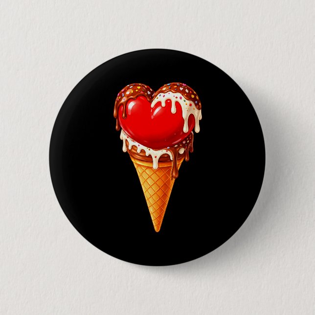 Ice Cream Heart Funny Drip Valentines Day Boys Gir Button (Front)
