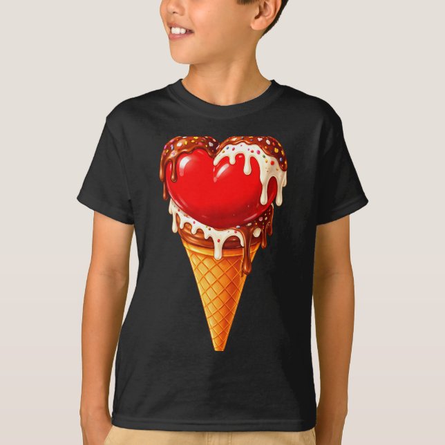 Ice Cream Heart Funny Drip Valentines Day Boys Gir T-Shirt (Front)
