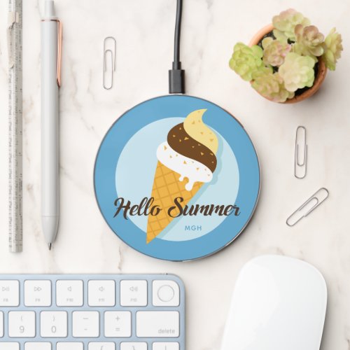 Ice Cream Hello custom monogram  color Wireless Charger